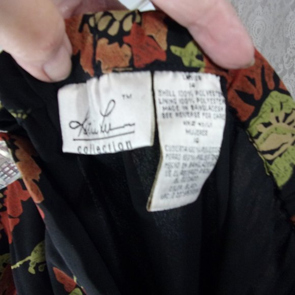 Kathie Lee Black Green Rust Floral Print w/ Bling Midi/Maxi Skirt Size … - Picture 4 of 4